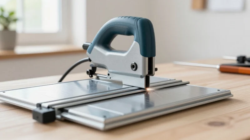 Aluminium angle being cut on a mitre saw