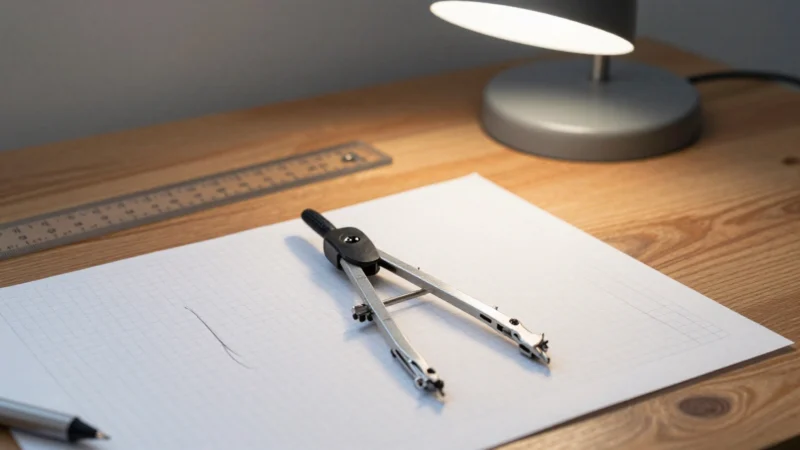 Compass, ruler and graph paper on a study desk
